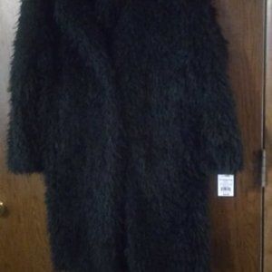Black Faux Fur Coat Size L (10-12)